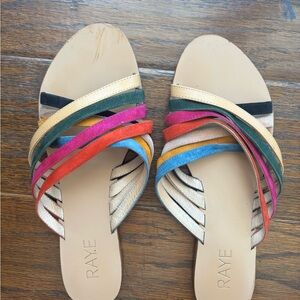 RAYE Women's Colorful Rainbow Multicolored Flat Strappy Suede Sandals 8.5